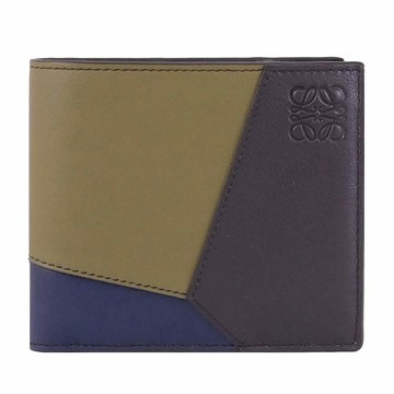 LOEWE PUZZLE 撞色拼接品牌標誌對開零錢短夾.綠/藍
