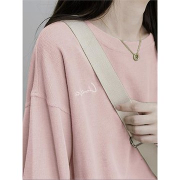 韓系甜美減齡藕粉色衛衣女春秋薄款寬松百搭休閑多巴胺上衣2025新