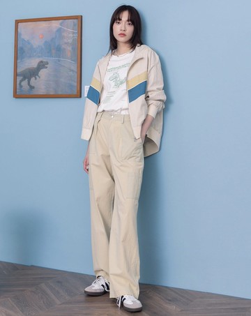 水洗拼接純棉直筒工作褲(兩色)