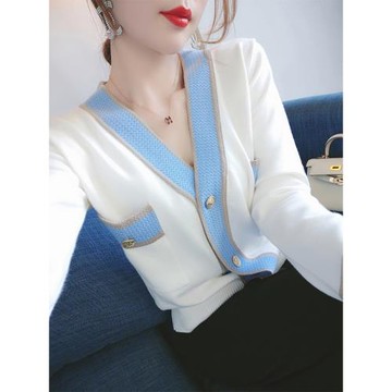開衫針織外套女2024年新款春秋長袖毛衣時尚百搭氣質白色v領上衣