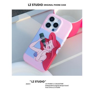 CASEGOOD 原創小眾惡搞美人魚公主創意手機殼15promax蘋果14適用iPhone13保護套粉色二合一磨砂全包防摔