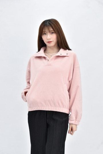 (XL) demar 粉色韓牌毛毛翻領長袖上衣