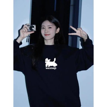 WASSUP CHARPLEN國風潮牌卡通小狗印花男女衛衣百搭情侶套頭上衣