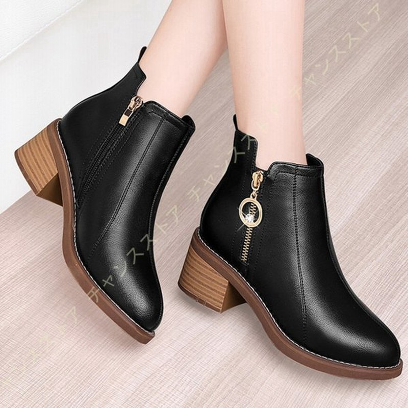 歩きやすい 美脚 ショートブーツ バックリボン ブーティ レディース レザー調 ハイヒール ポインテッドトゥ サイドジップ シンプル 太ヒール Ol風 通販 Lineポイント最大get Lineショッピング