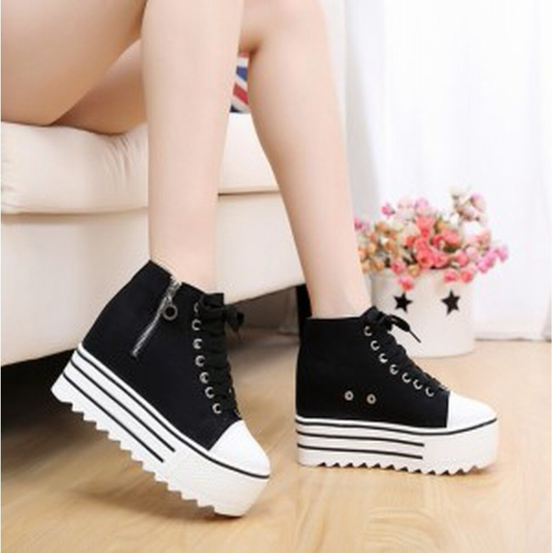 厚底 スニーカー レディース 韓國 白ハイカットスニーカー レディース 通學靴 シューズ 白 黒 ブラック ホワイト 通販 Lineポイント最大get Lineショッピング