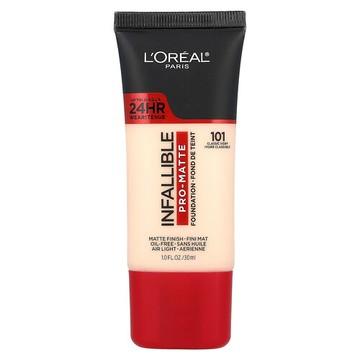 L'Oréal, Infallible，專業啞光粉底，101 經典象牙白，1 液量盎司（30 毫升）