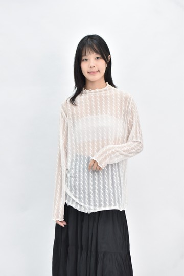 【加購優惠】(L) puffs 韓牌透膚杏色長袖上衣