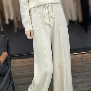 【巴黎精品】羊毛長褲針織休閒褲-高腰系帶縫線直筒女褲子4色a1if50