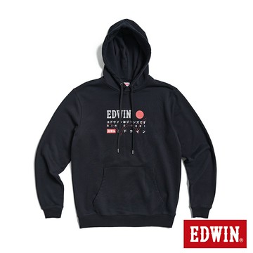 EDWIN 男女款 東京散策系列 印象連帽長袖T恤(黑色)