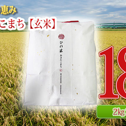 秋田県産 あきたこまち 玄米 18kg（2kg×9袋）神宿る里の米「ひの米」（お米 小分け）