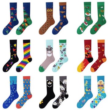 SSWEATSHOP新款ab襪撞色不對稱創意襪可愛日系卡通情侶襪中筒襪女