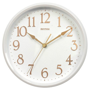 RHYTHM 日本麗聲時計 亮彩色系居家實用款超靜音壁掛鐘  白色