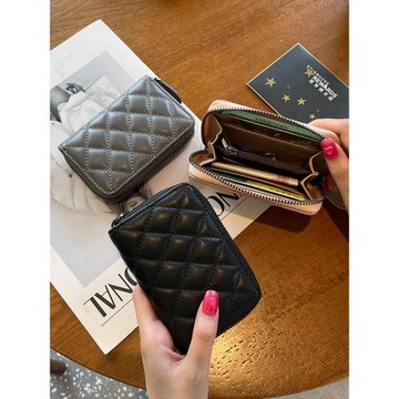 真皮零錢包卡包一體包女士羊皮短款卡夾2024新款大容量菱格證件包