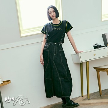 STAYREAL A就是起點丹寧長裙 - 黑