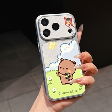 風箏小熊 皮紋 小羊皮 磨砂 iphone 17 pro max 16 15 14 13 12 11 手機殼