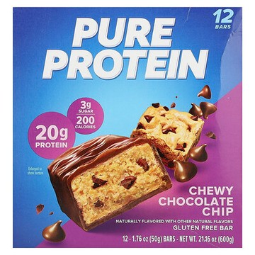 Pure Protein, 無谷蛋白零食棒，耐嚼巧克力碎，12 根，每根 1.76 盎司（50 克）