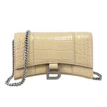 BALENCIAGA 巴黎世家 656050 Hourglass 質感鱷魚壓紋WOC斜背鍊包.裸色