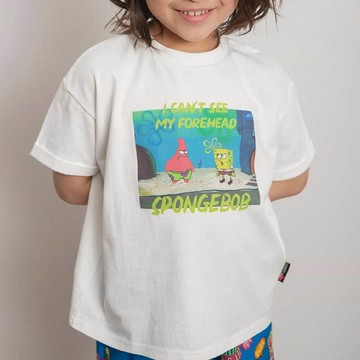 日本 BREEZE - 聯名款 美式卡通海綿寶寶印花短袖上衣-白