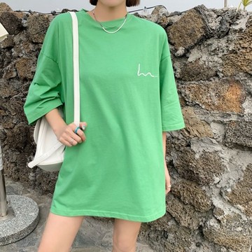 MOCO圓領簡約心跳線條印花寬鬆大落肩棉質T恤L~2XL