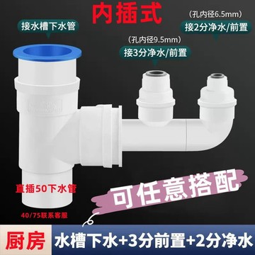 【臺灣發貨】DTQJPVC材質50內插式廚房三通接頭防臭淨水器前置過濾器配件