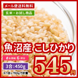 ポイント消化 お米 玄米 極上米 魚沼産 コシヒカリ 450g 3合 お試し 米 少量 令和5年産 送料無料 ※メール便のため日時指定・代引不可