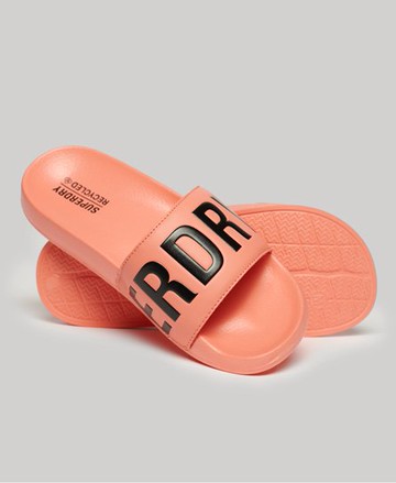 Superdry Women's Women's Embossed Vegan Code Core Pool Sliders, Pink, Size: L