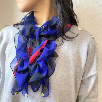 Ballett 幾何圖案蓬鬆柔軟抓皺圍巾 S517E 日本製造 女款 禮品 優雅