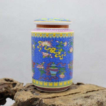 清乾隆年制掐絲琺瑯彩平安如意茶葉罐 仿古瓷器擺件 古董古玩收藏1入