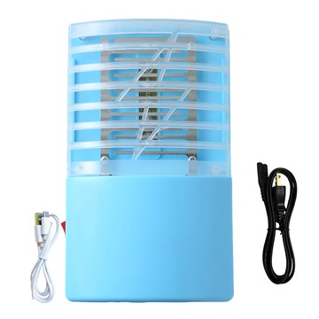 新錸家居 三用LED電擊式捕蚊燈全配組 附USB電源線 + 插座用電源線 USB充電/電池 藍色  2016-1