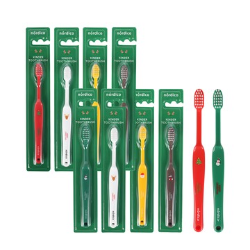 nordico 聖誕風兒童牙刷  深綠色 + 白色 + 黃色 + 棕色 + 紅色  10入  1組