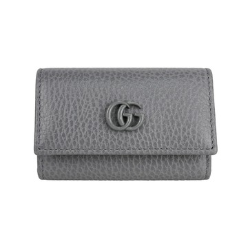 [平輸]GUCCI GG Logo 荔枝皮革6孔鑰匙包(灰色)