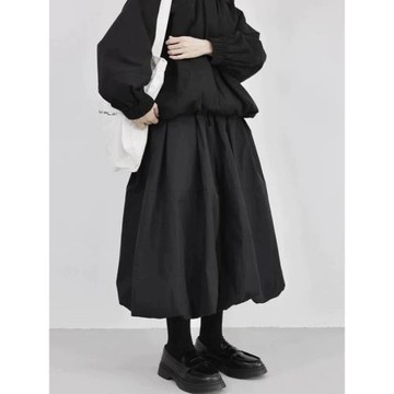 2025春款暗黑南瓜裙女寬松顯瘦花苞裙中長裙大擺松緊腰顯瘦半身裙