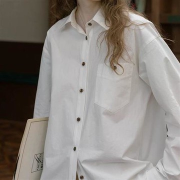 【米蘭精品】襯衫長袖上衣-通勤氣質百搭寬鬆女裝74km47