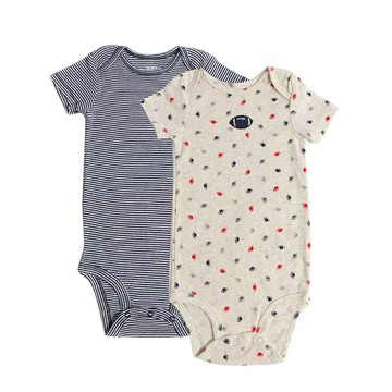 美國 Carter's - 橄欖球刺繡+橫條紋短袖包屁衣2件組 (18 M)