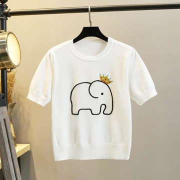 冰絲T恤女夏季新款歐貨繡花針織衫短袖薄款超火ins套頭打底衫上衣