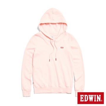 EDWIN 女裝 側開口袋厚長袖連帽T恤-淺粉紅