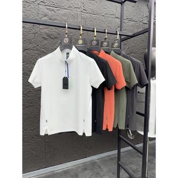 svip~梟1100+運動機能 夏季立領半拉鏈純色速干透氣休閑短袖T恤男