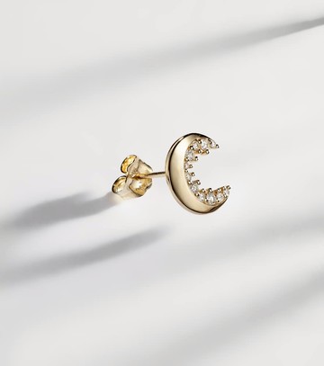 Sydney Evan Crescent Moon 14kt gold single earring with diamonds