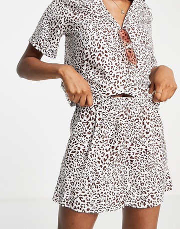 Miss Selfridge shirred waist flippy short in animal-Multi
