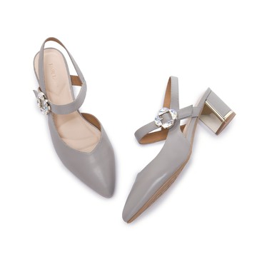 芯太軟 撞色斜口金屬鏡面粗跟涼鞋 岩灰 (4M3189)