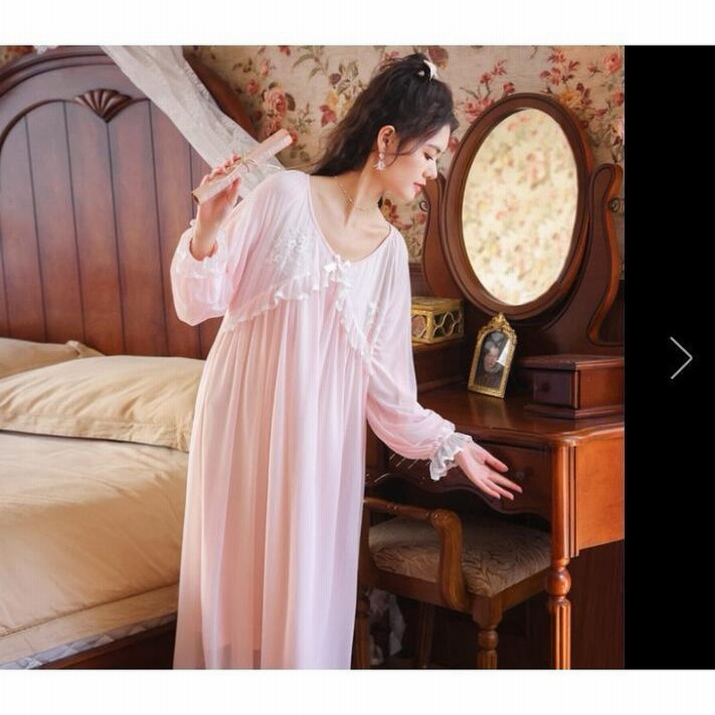 ヴィジョン ストリートウェア レディース ネグリジェ 春夏秋 モダール パジャマ 長袖ネグリジェ 姫風ワンピース ロング丈 レースネグリジェ シースルー ナイトロープ ルームウェア 大人可愛い 通販 Lineポイント最大get Lineショッピング
