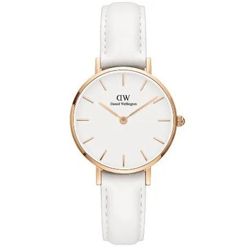 DW Daniel Wellington 經典時尚邦迪純白皮帶腕錶-金框/28mm(DW00100249)