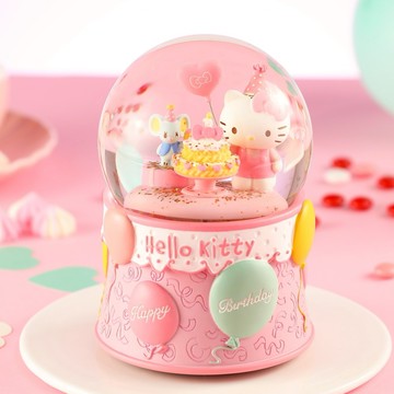 【讚爾JARLL】Hello Kitty 凱蒂貓生日蛋糕 水晶球音樂盒_官方授權