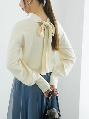 後蝴蝶結綁帶設計長袖針織上衣(FC34L2C1580) - Te chichi