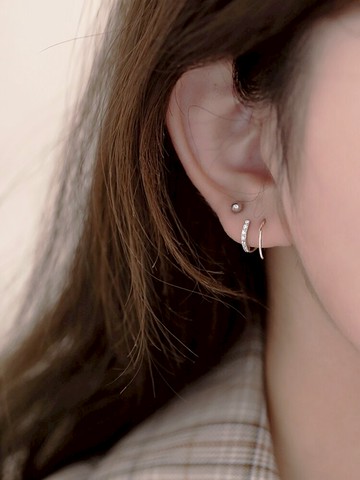 小麋人925假裝兩個耳洞純銀耳釘女簡約耳環耳圈ins冷淡風飾品時尚