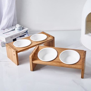 貓碗不銹鋼保護頸椎貓狗糧碗防打翻貓狗食盆雙碗竹架貓咪寵物用品