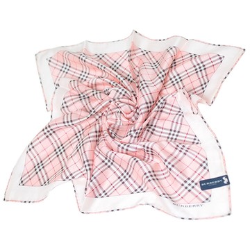 BURBERRY 巴寶莉  經典斜格紋品牌字母LOGO圖騰蠶絲混棉大帕領巾(粉紅系/58CM)