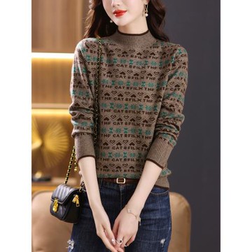 毛衣打底衫女秋冬2024新款洋氣內搭中領提花加厚小個子短款針織衫