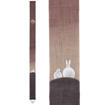 京都手繪細亞麻吊飾-兔子賞月