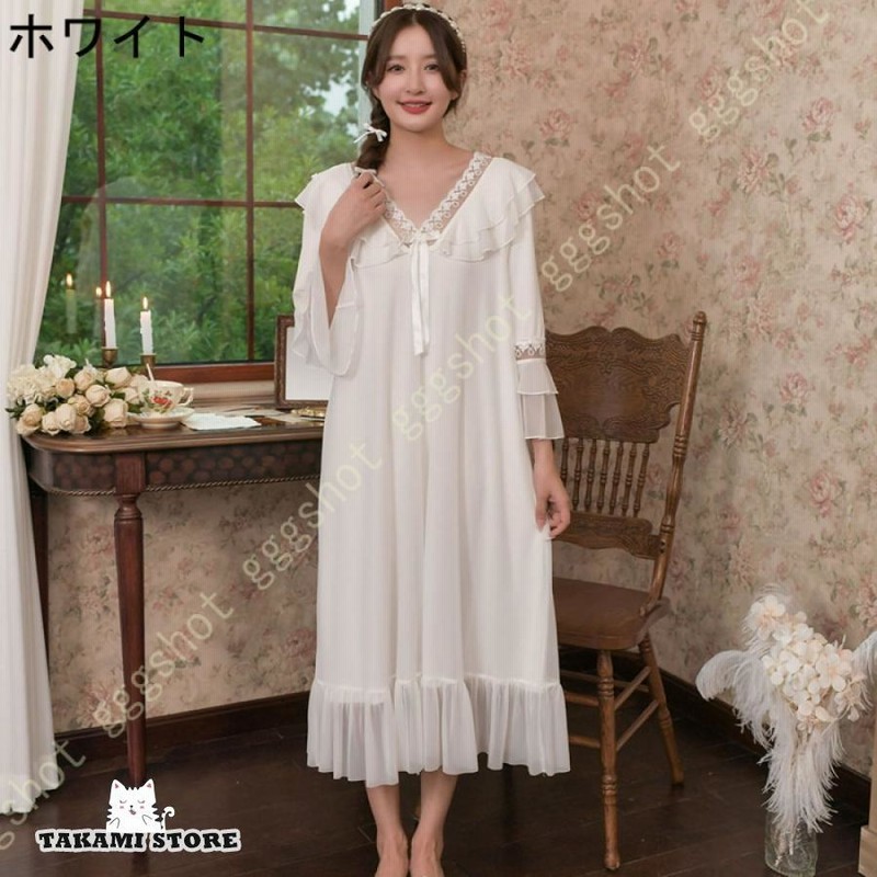 ルームウェア レースパジャマ ロングワンピース ボリュウム袖 楽天市場】ロング ネグリジェ 姫系 ルームウェア ワンピース